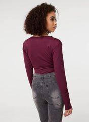 Stretch V Neck Hanky Hem Top