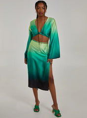 Twist Front Satin Long Sleeve Crop Top