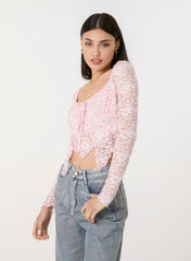Long Sleeve Lace Butterfly Top