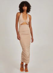 Cut Out Gathered Maxi Dress