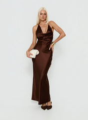 Yazmeina Halter Keyhole Maxi Dress Brown