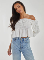 Shirred Detail Puff Sleeve Crop Top
