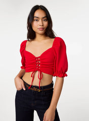 Puff Sleeve Criss Cross Detail Top