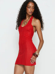 Lior Knit Scoop Halter Mini Dress Red