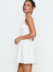 Thinking Bout You Lace Trim Sleeveless Mini Dress White
