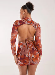 Graphic Floral High Neck Dress