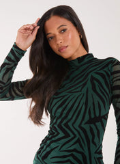 Flocked Zebra Long Sleeve Mini Dress