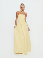 Soft Bloom Drop Waist Strapless Maxi Dress Yellow