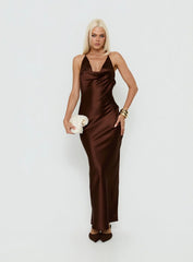Yazmeina Halter Keyhole Maxi Dress Brown