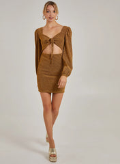 Glitter Puff Sleeve Cut Out Dress