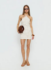 Ivo Floral Detail Halter Mini Dress White