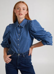 Ruched Sleeve Denim Shirt