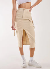 Utility Pocket Detail Midi Skirt