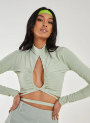 Keyhole Tie Front Long Sleeve Top