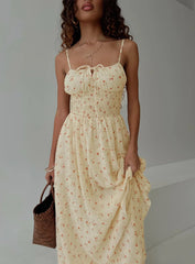 Pearle Shirred Maxi Dress Cream Floral