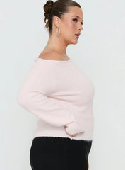 Selbey Fluffy Cinched Waist Off Shoulder Top Pink Curve