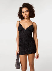Diamante Mesh Bra Cup Gathered Dress