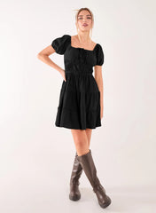Crinkle Puff Sleeve Tiered Mini Dress