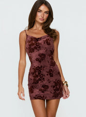 Emmalee Low Back Mini Dress Burgundy Burnout