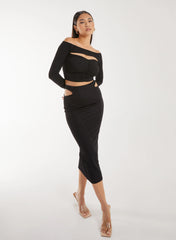 Ripple Cut Out Midi Skirt