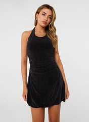 Glitter Halter Ruched Mini Dress
