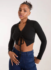 Long Sleeve Gathered Rib Top