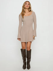 Mariel Long Sleeve Knit Mini Dress Beige