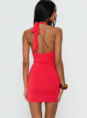Margeaux Plunge Hardware Mini Dress Red
