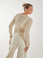 Metallic Long Sleeve Crochet Top