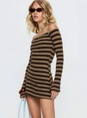 Darsey Long Sleeve Knit Mini Dress Black / Beige Stripe