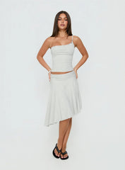 Mimmi One Shoulder Button Detail Top Grey