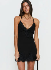 Call My Lover Lace Slip Mini Dress Black