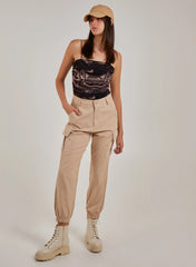 Mesh Marble Ruched Cami Strap Bodysuit