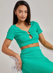 Ring Detail Short Sleeve Ribbed Top