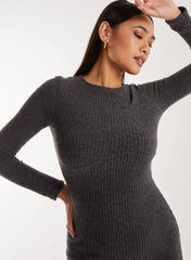 Soft Brushed Rib Long Sleeve Midi Dress
