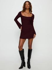 Encounters Long Sleeve Mini Dress Wine