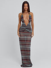 MIRAI MAXI DRESS BROWN STRIPE