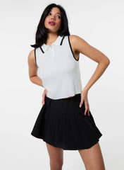 Half Zip Crop Polo Top With Contrast Piping