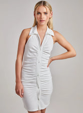 Halterneck Collar Neck Rib Mini Dress