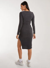 Soft Brushed Rib Long Sleeve Midi Dress