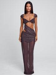 EULALIE MAXI DRESS BROWN POLKA DOT