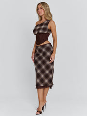 Narelle Midi Skirt Brown Check