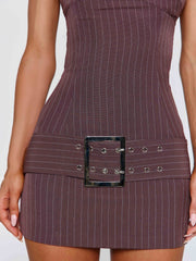 Vivienne Mini Dress Brown Pinstripe
