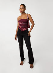 Smoke Print Ruched Bandeau Top