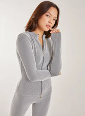Two Tone Rib Double Zip Top