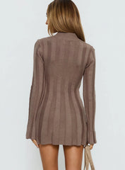 Carlee Rib Long Sleeve Mini Dress Mocha