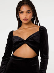 Velvet Twist Front Long Sleeve Dress