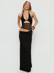 Dyanna Halter Mesh Maxi Dress Black