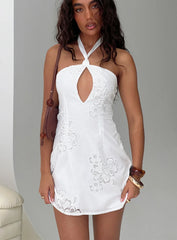 Since Way Back Halter Mini Dress White