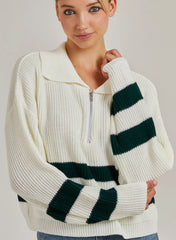 Striped Zip Up Knitted Jumper